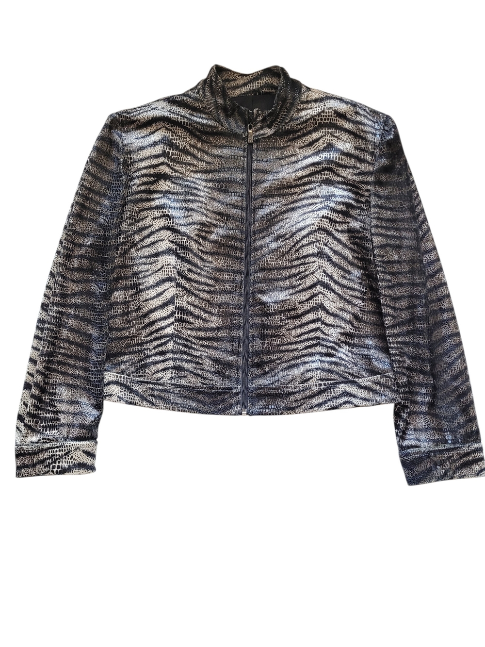 Joseph Ribkoff Shimmer Velvet Animal Print Zip-Up Jacket